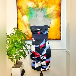 XOXO 90s Vintage Color Block mini dress small junior 5 strapless retro glam